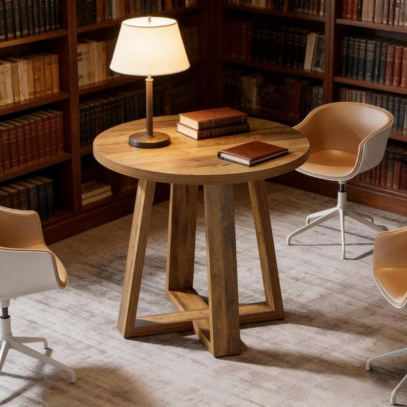 Toauuo 31.5" Round Compact Coffee Table, Farmhouse Style Conference Table Office Desk, Fits 2-4 People, Thick Scratch-Resistant MDF, Reinforced Base, Versatile, Easy Assembly