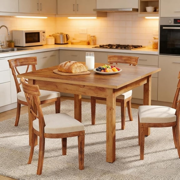 Toauuo 39.4" Nordic Style Square Dining Table - Rustic Brown Kitchen Table, Solid Wood Legs, Cracked Oak Textured Tabletop, Durable Construction, Versatile Multi-Purpose Design, Easy Assembly