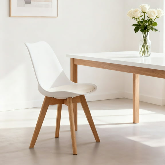 Toauuo 4-Piece Medieval Modern Dining Chairs Set - White with Wooden Legs for Kitchen & Dining Room