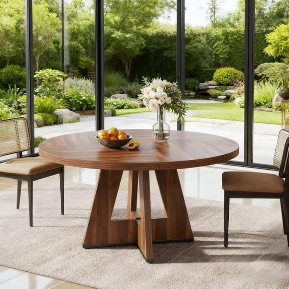 Toauuo 47 Inch Round Wood Dining Table - Just Table Only, Walnut Finish, 4-6 Seater Spacious Tabletop, Thick MDF Construction, Stable Pedestal Base, Easy Assembly & Cleaning, Engineered Wood Top