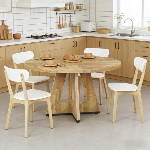 Toauuo 47" Modern Round Dining Table Only, Farmhouse Rustic Style Retro Brown Home Kitchen Dinner Table, 4-Person Seating, Thick MDF Waterproof Scratch-Proof Easy Clean, Sturdy Construction