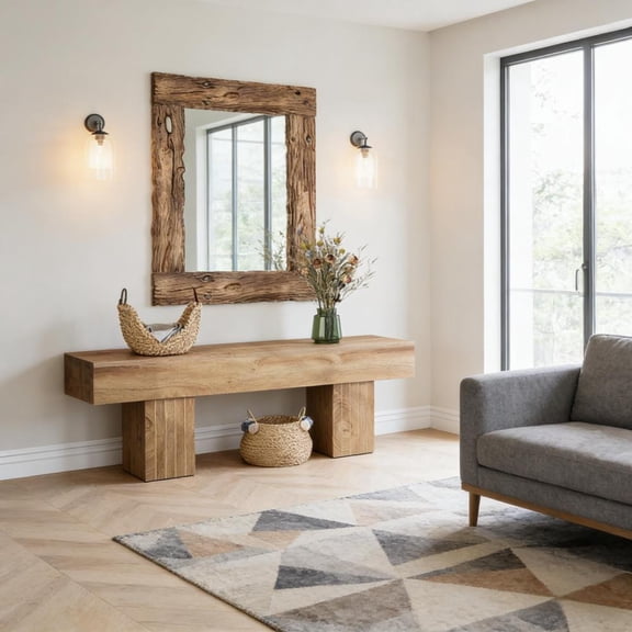 Toauuo 55.11" Modern End of Bed Bench - Farmhouse Style Dining/Entryway Bench, Natural Wood Grain, 330LBS Capacity, Sturdy Engineered Wood Top Dual Leg Supports, Sleek Design, Versatile Multi-Use