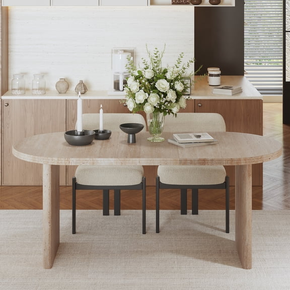 Toauuo 55.12"-70.87" Extendable Dining Table with Removable Extension Leaves, Mid-Century Modern Style, Suitable for Dining Rooms, Kitchens & Living Rooms