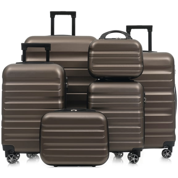 Toauuo 6-Piece ABS Hardshell Luggage Set - Lightweight Durable Suitcases with Dual Spinner Wheels (Carry-On & Check-In) for Travel & Business