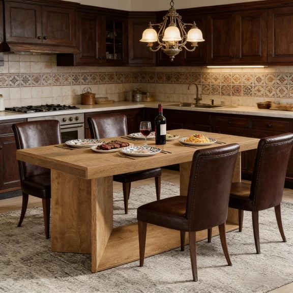 Toauuo 63" Farmhouse-Inspired Dining Table, Kitchen Gathering Office Table, Warm Brown Retro Wood Grain, Seats 4-6, 250LBS Capacity, 1.97" Thick Top, Floor-Protective Pads, Durable, Quick Assembly