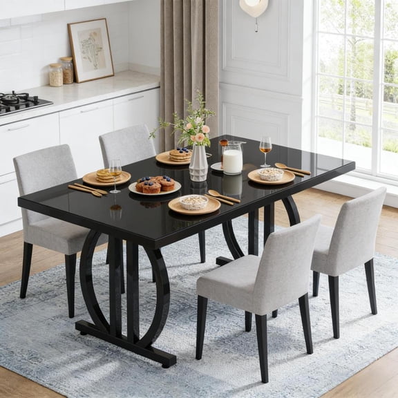 Toauuo 63" Minimalistic Design Kitchen Table, All-Black Dining Gathering Table, Seats 6, High-Quality MDF Tabletop & Sturdy Metal Legs, Sleek Aesthetic, Durable, Effortless Assembly