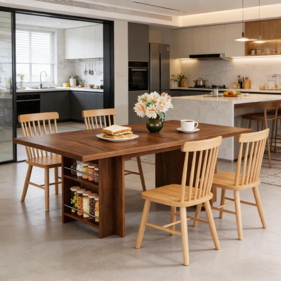 Toauuo 63"W Rustic Farmhouse Dining Table - 6-8 Seater Kitchen/Conference Table, 31.5"D×29.53"H Vintage Brown MDF Tabletop, Scratch/Stain/Water Resistant, Adjustable Leg Pads