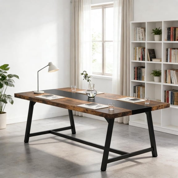 Toauuo 70.87" Industrial Style Conference Table - 6FT Office Meeting Computer Desk, 1.57"x1.57" Steel Frame, High-Grade Board, Spacious 6-8 Person Seating