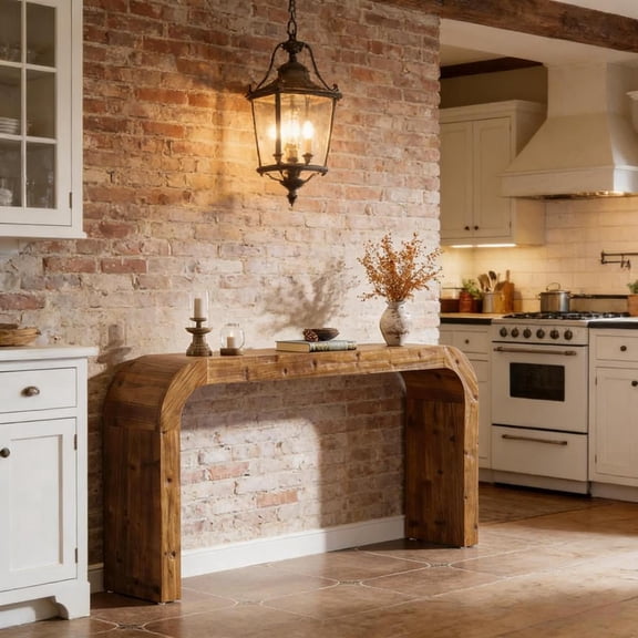 Toauuo 71" Solid Wood Console Table - 100% Chinese Fir Curved Rounded-Edge Entryway/Sofa Table, Natural Wood Grain & Unique Knots, Generous Display Surface, Effortless 3-Step Assembly