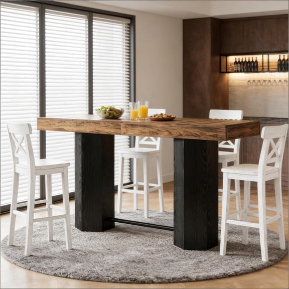 Toauuo 71" Woodgrain Console Table - Pub/Greeting Table, Industrial Style, Walnut MDF Top, Hexagonal Base, 300Lb Capacity, Stain-Resistant, Easy Assembly