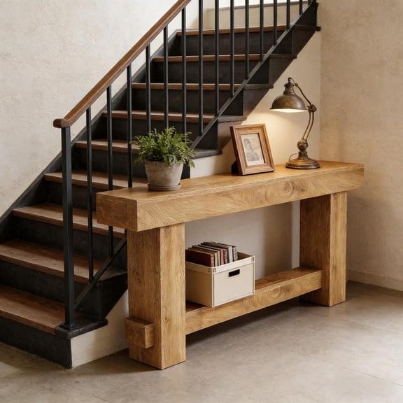 Toauuo 72" Modern Farmhouse Console Table Hall Sofa Hallway Table - Wood Grain Finish, Chunky Block Legs, Stable Structure, Flexible Placement, Effortless Assembly