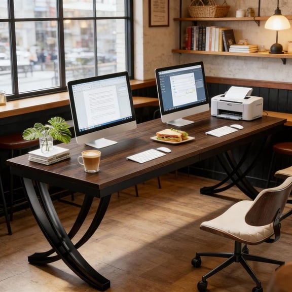 Toauuo 78.7" Dual Computer Desk Office Workstation - Spacious 2-Person Work Area, Industrial Design, Engineered Wood & Metal Frame, Adjustable Foot Pads, Easy Assembly & Cleaning