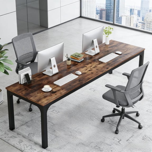 Toauuo 78.74" Rectangle Executive Computer Desk, Practical Dual Workspace Conference Table (Table Only), 0.59" MDF & 1.96" Iron Legs, 200Lbs Capacity, Industrial Design, Adjustable Foot Pads