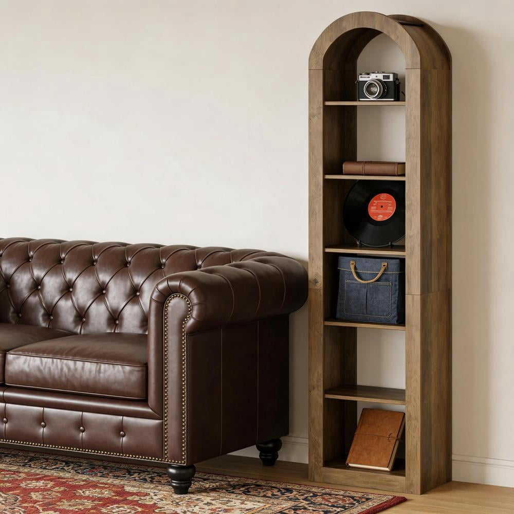 Toauuo Arched Open Bookcase, 6-Tier Rustic Display Shelf, Engineered ...
