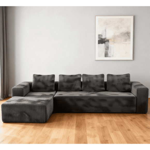 Toauuo L-Shape Cloud Sectional Sofa with Right-Facing Chaise - Plush Corduroy Deep Seat Modular Couch, No Assembly for Living Room/Bedroom