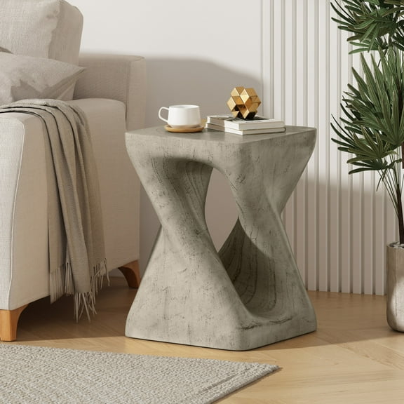 Toauuo MGO Twist Shape Side Table - Unique Spiral Hollow Design with Wood-Like Texture, Indoor/Outdoor Use, 200lbs Capacity (11.75"W×11.75"L×17"H, No Assembly)​