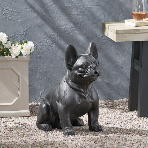 Toauuo Matte Black French Bulldog Garden Sculpture, Outdoor Dog Statue Decor, Lightweight Concrete Cast Stone, Weather-Resistant, No Assembly Required