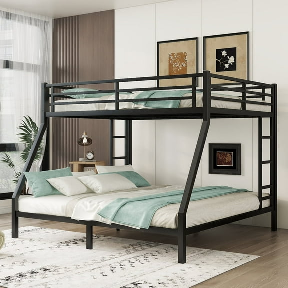 Toauuo Black Metal Queen Over King Bunk Bed for Teens & Adults - Space-Saving, Noise Reduced, No Box Spring Needed
