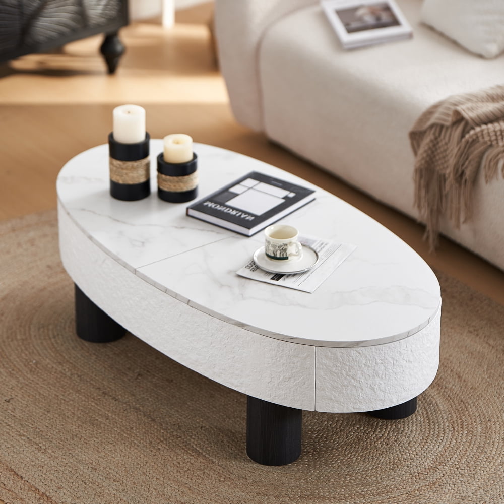 Toauuo Mid Century Modern Oval Coffee Table - Faux Marble Top, Hidden ... - Hidden Drawer Storage Ideas For Living Rooms