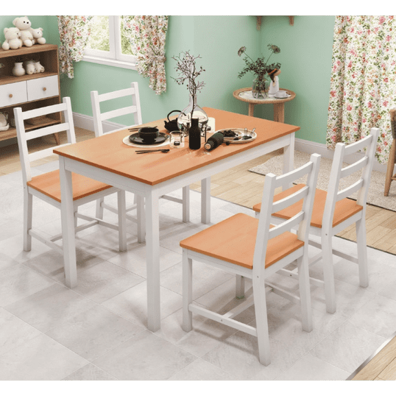 Toauuo Modern Rustic Solid Wood Dining Table Set, 5-Piece Kitchen Table & 4 High Back Chairs for Small Spaces