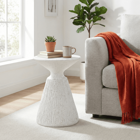 Toauuo Outdoor White Marble Retro Speckled Textured All-Weather MGO Side Table, Indoor End Table for Home Office Living Room Patio Decor, No Assembly Required