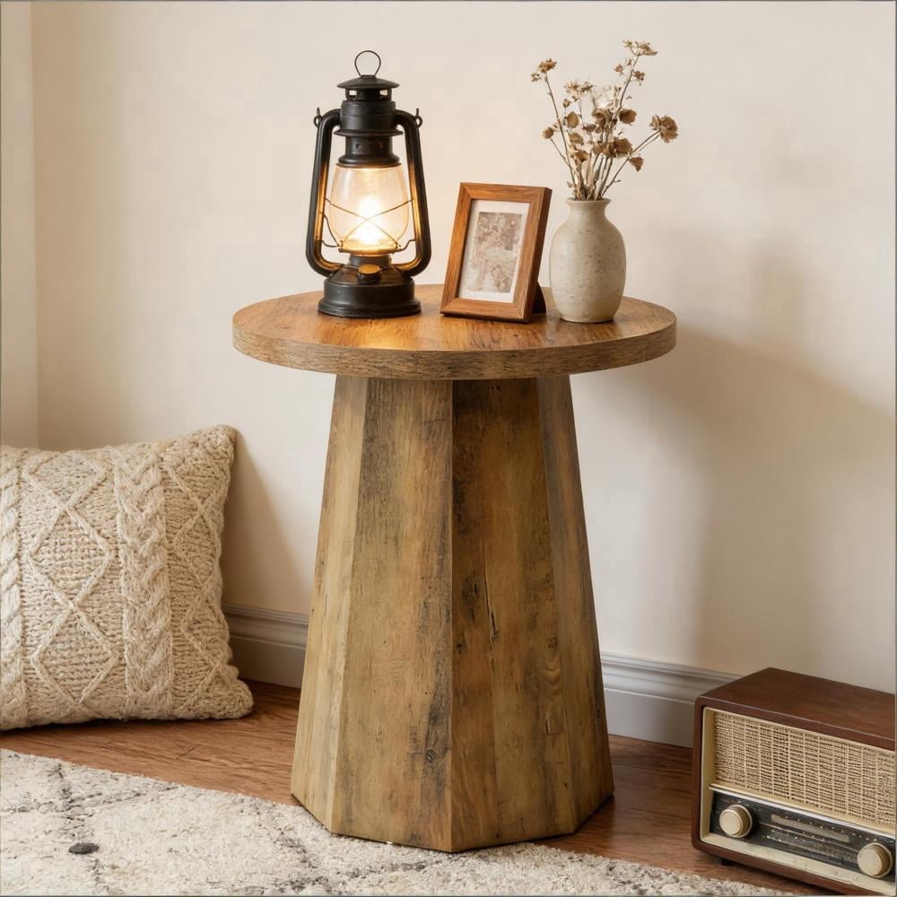Toauuo Round Wooden Coffee Table - Small End Table Side Table Reading ...