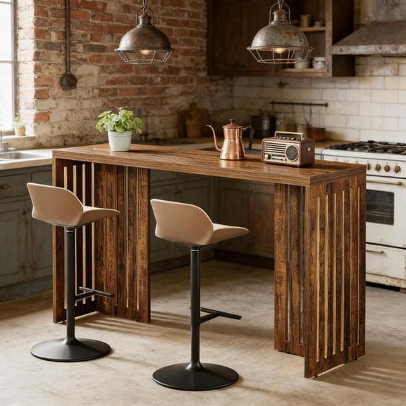 Toauuo Rustic Wood Grain Rectangular Dining Table - Classic Louvered Base High Top Bar Table for Home