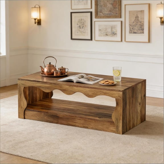 Toauuo Sleek Farmhouse Coffee Table, 47.24" Low Center Cocktail Table with Storage for Living Room Office