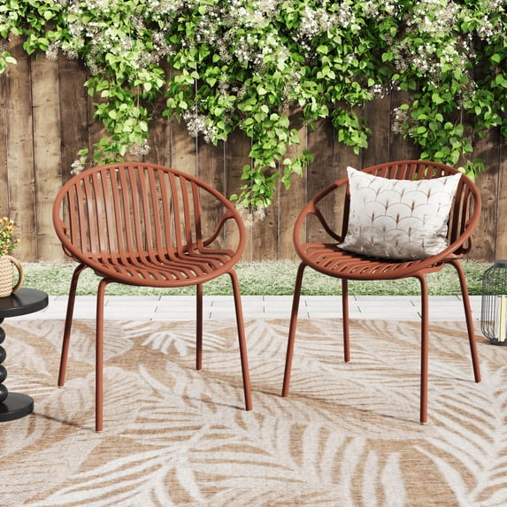 Toauuo Stackable Patio Dining Chairs (Set of 2), Modern Simple Style, Breathable Design, Metal Legs, Plastic Backrest, 300lbs Capacity, Easy Assembly