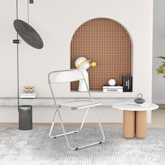 Toauuo Transparent Ghost Folding Chair - Stackable Crystal Acrylic Seat with Chrome Frame for Living Room