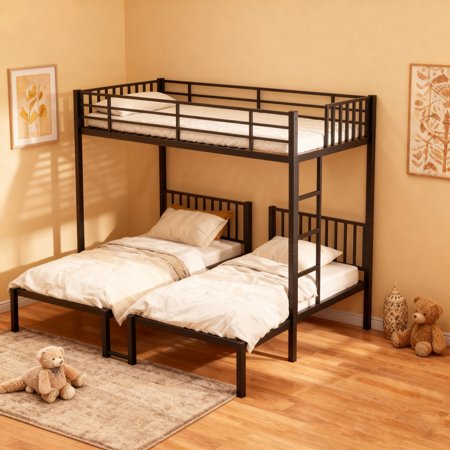 Toauuo Triple Bunk Bed - Metal 3-Bed Design, Separates Into 3 Twin Beds, Noise-Reduced Structure (Black)