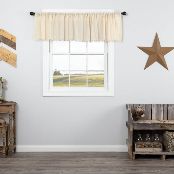 VHC Brands Tobacco Cloth Natural Fringed Valance Farmhouse Cotton Window Treatment for Your Country Cottage Kitchen or Bathroom 16x90