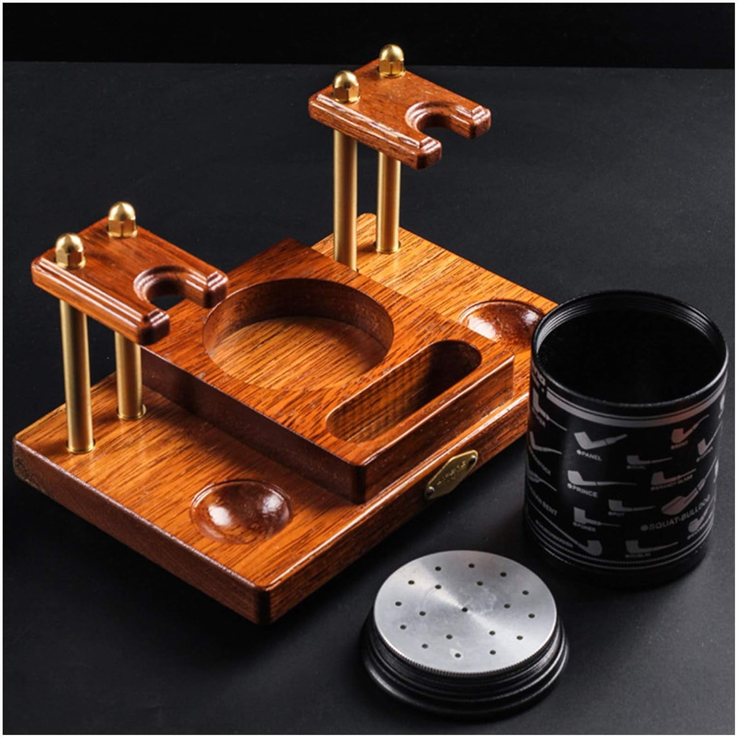 tobacco jar storage Tobacco Pipe Stand - Smoking Pipe Accessories - Wooden Tobacco Pipe Stand  for 2 Pipe - with Tobacco Jar Cigar Storage Jar - for Men's Gifts,A