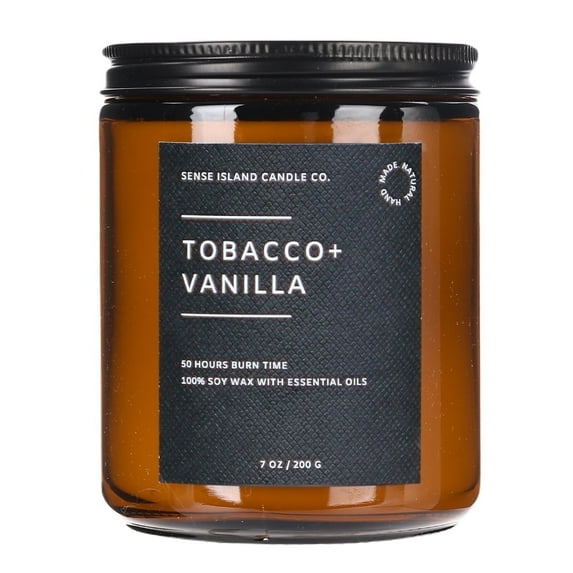 Tobacco Vanilla Crackling Wood Wick Candle for Men, Strong Masculine Scent, 100% Soy, 50-Hour Burn, Luxury Black Jar with Gold Text Scented Candle with Crackle Wooden Wick for Home, Office, Gifts