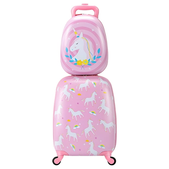 Tobbi 2 PC Kids Carry on Luggage Set, Rolling Suitcase for Children for 3-6 Years Pink
