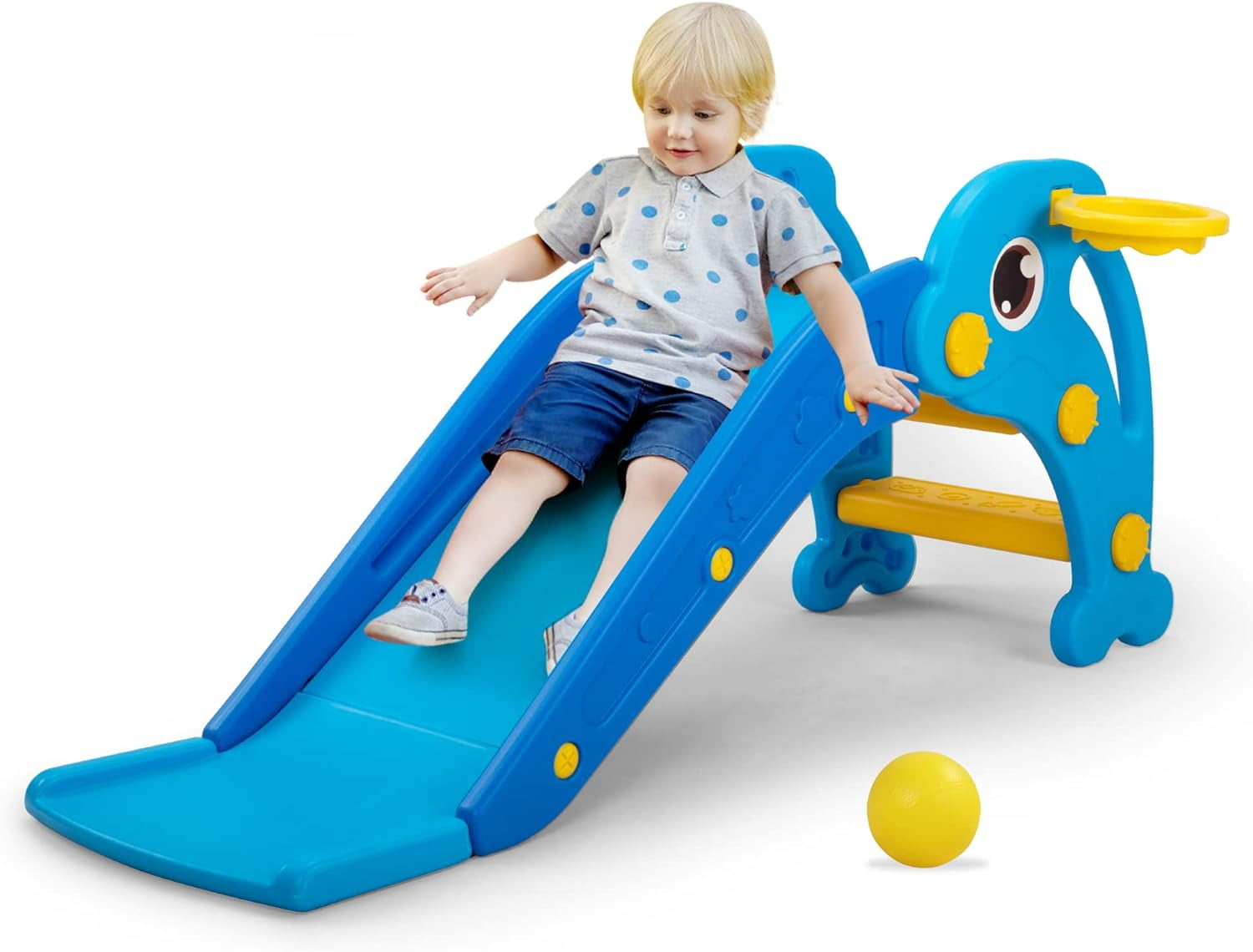 Sky Blue 3-in-1 Toddler Slide with Basketball Hoop