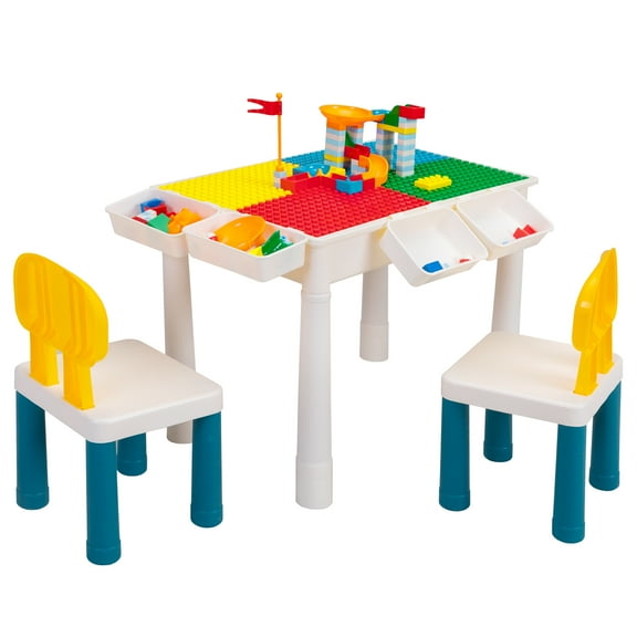 Tobbi Toddler Table and Chairs, Kids Activity Table Set with 2 Chairs, Building Block Table