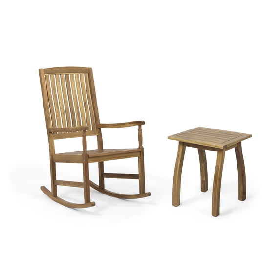Tobey Outdoor Acacia Wood Rocking Chair and Side Table Set, Teak