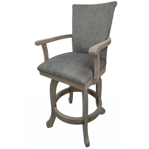 Tobias Designs 26" Swivel Wood Counter Stool with Arms in Trendy Pewter
