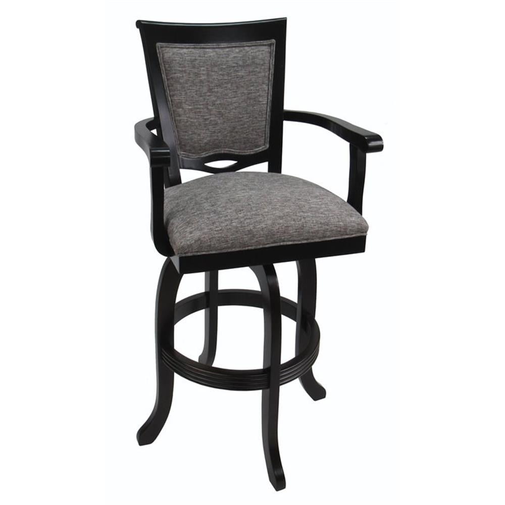 Mojave Grey and Black Solid Wood Swivel Bar Stool with Upholstered Seat