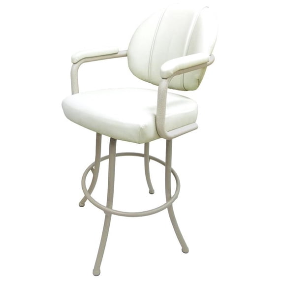 Tobias Designs 30" Vinyl Upholstered Swivel Bar Stool in White and Beige