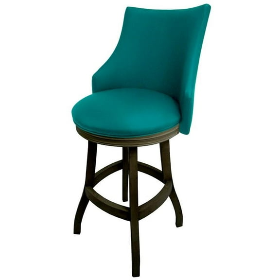Tobias Designs 30" Swivel Wood Bar Stool in Teal Blue/ Dark Shadow