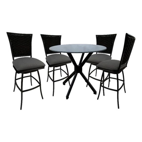 Tobias Designs Erin 5-Piece Outdoor/Indoor Fabric Pub Set in Dark Gray/Black
