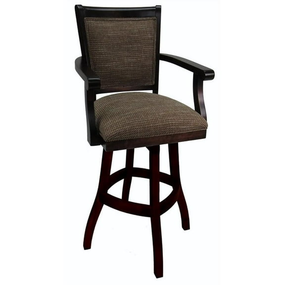 Tobias Designs Mango 34" Swivel Wood Extra Tall Bar Stool in Checkered/Walnut