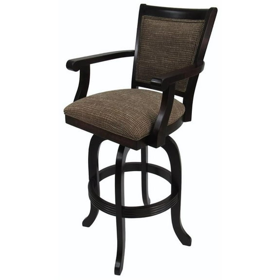 Tobias Designs Mango Melina 30" Swivel Wood Bar Stool in Checkered/Walnut