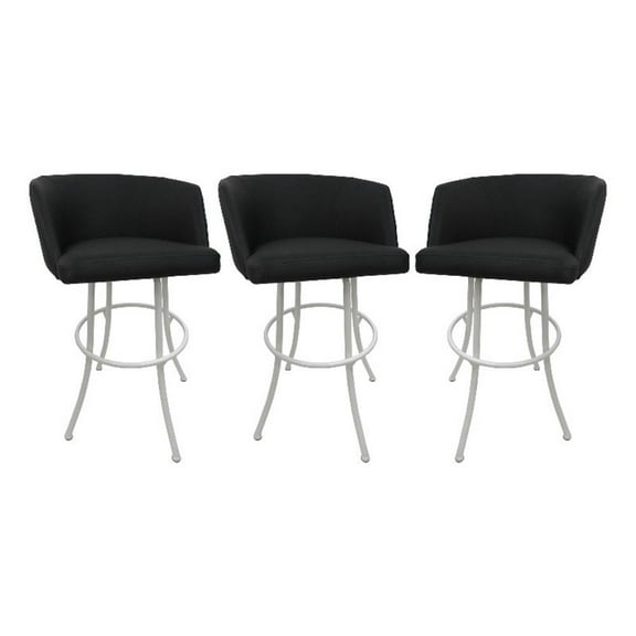 Tobias Designs Swivel Extra Tall Vinyl & Metal Bar Stool Black/White Set of 3