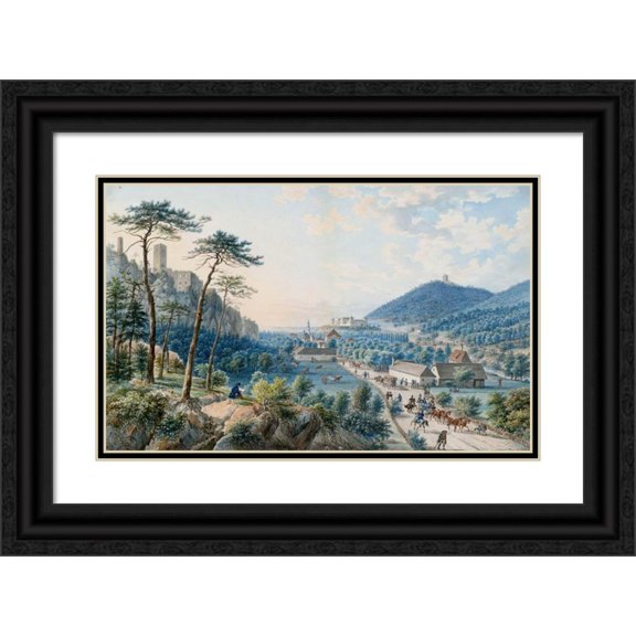 Tobias Raulino 24x17 Black Ornate Framed Double Matted Museum Art Print Titled: View at Weilburg Castle