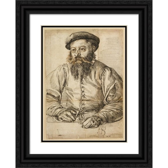 Tobias Stimmer 19x24 Black Ornate Framed Double Matted Museum Art Print Titled: Portrait of a Bearded Man (1576)