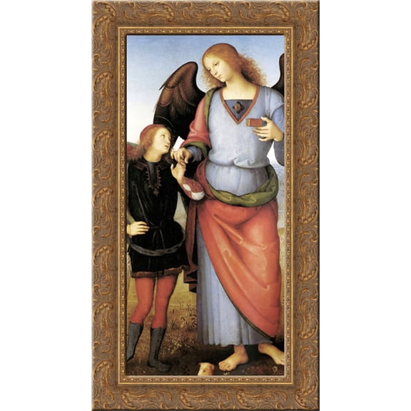 Tobias with the Archangel Raphael 16x24 Gold Ornate Wood Framed Canvas Art by Perugino, Pietro