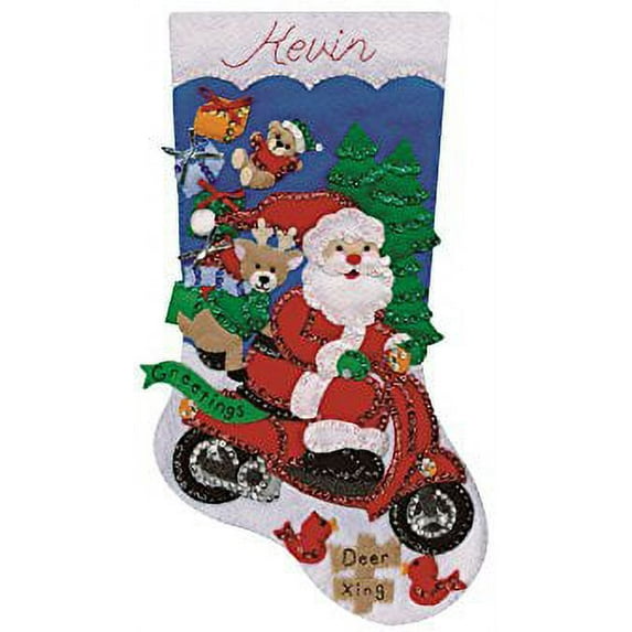 Tobin 5239 Scooter Santa Stocking Felt Applique Kit, 18"